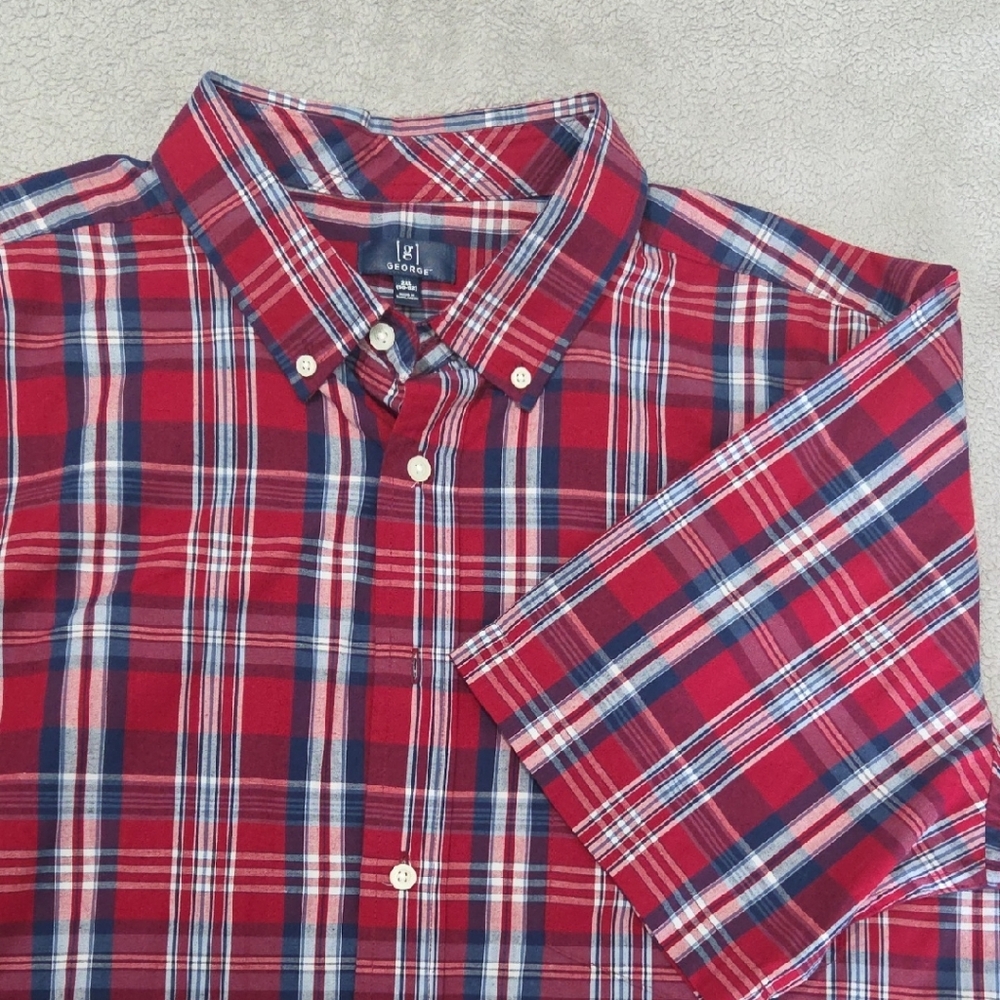 George 2XL Red and Blue Checkered Shirt